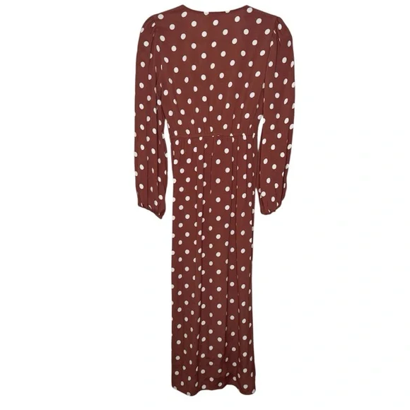River Island Rust Brown & White Polka Dot Midi Dress - Picture 8 of 10